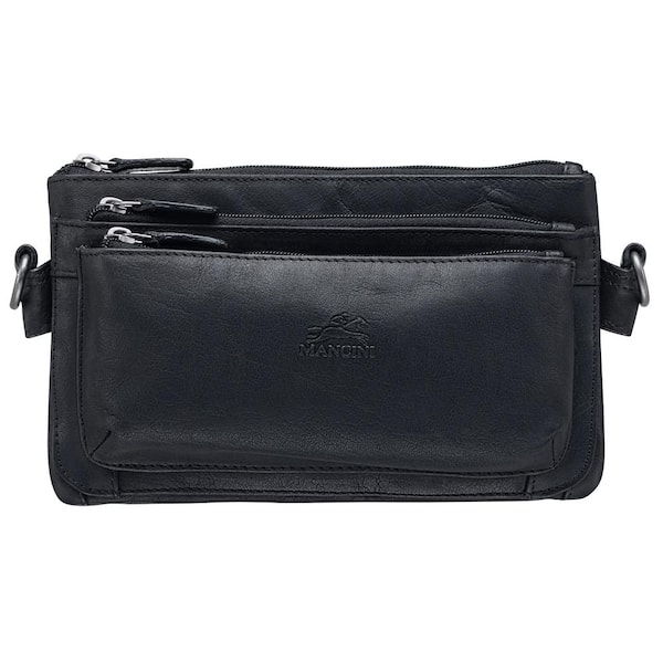 MANCINI Buffalo Collection 9.5 in. x 2 in. x 5.5 in. (W x D x H) Black Leather Multi-Function Waist Bag