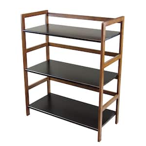 34 in. Caramel and Black Bamboo Frame 3-Shelf Stackable Etagere Bookcase