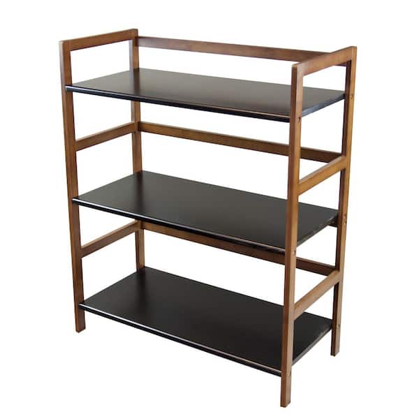 Unbranded 34 in. Caramel and Black Bamboo Frame 3-Shelf Stackable Etagere Bookcase