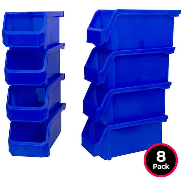 Plastic Stackable Storage Bin Containers for Organizing, Medium (11 in. D x 5 in. W x 5.5 in. H), 8-Pack, Blue