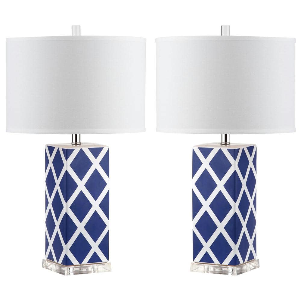 Garden 27 in. Navy Lattice Ceramic Table Lamp with White Shade (Set of 2) price history on PriceWatchPro