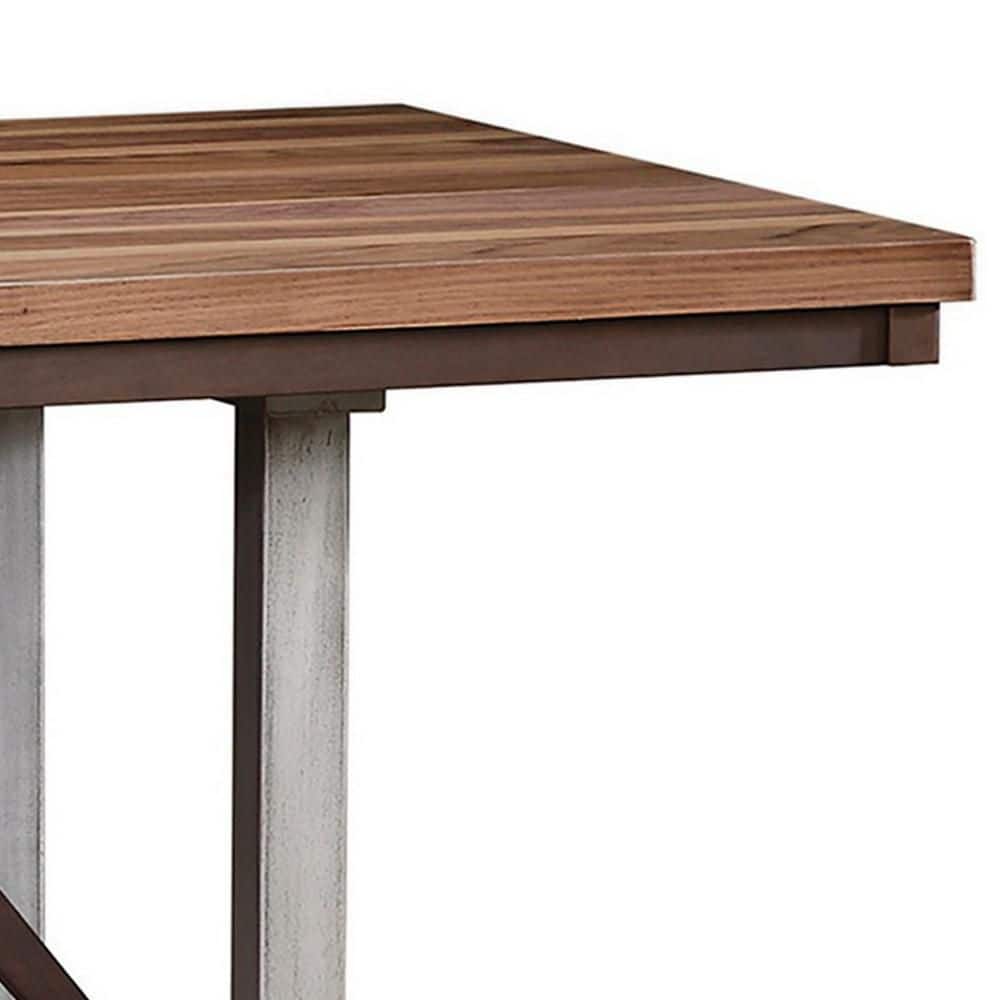 Natural Brown Wood and Gray Metal Extendable Dining Table