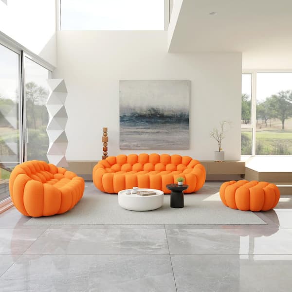 Magic Home Modern 3-Piece Orange Mesh Fabric Lazy Floor Bean