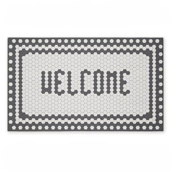 Welcome Mosaic Pattern Gray 18 in. x 30 in. Polyester Non-Slip Outdoor Door Mat