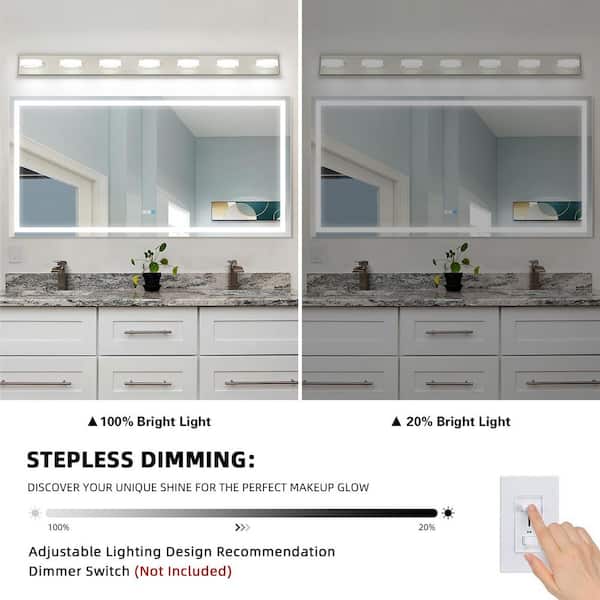 58.27 in. 7 Light Nickel LED Vanity Light with 270° Rotatable Lamphead Dimmable 5500K Light