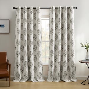 Navara Medallion Room Darkening Window Curtain, Gray - 52''W x 95''L
