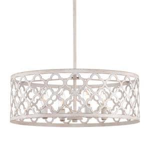 Sutton 60-Watt 4-Light Antique White Modern Chandelier with Antique White Shade, No Bulb Included