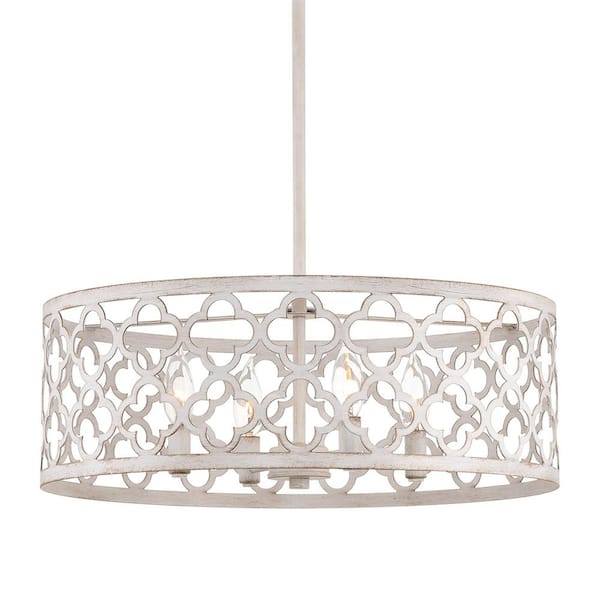 Kira Home Sutton 60-Watt 4-Light Antique White Modern Chandelier with Antique White Shade, No Bulb Included