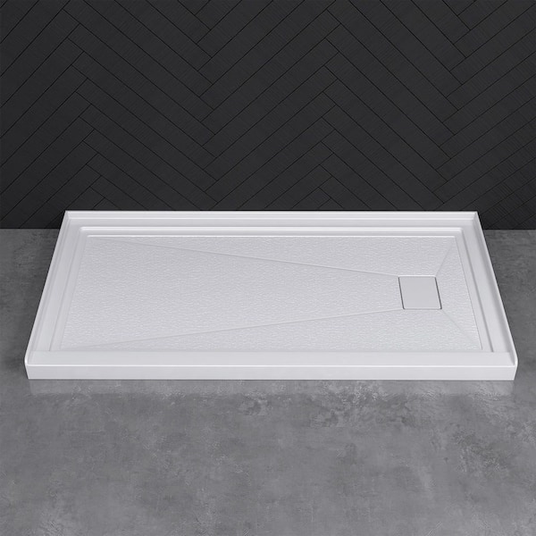 Siba 72 in. L x 36 in. W Single Threshold Alcove Shower Pan Base with Right Drain & Cover in White Acrylic Non-Slip Tray