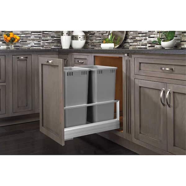 Silver Double Pullout Kitchen Trash Can 12.5 Gal., Rev-A-Motion Soft Close and Soft Open