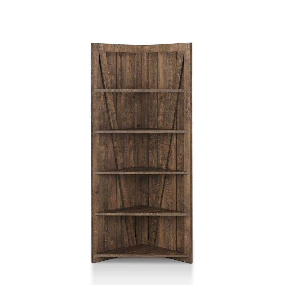 Helsa Reclaimed Oak 5-Shelf Corner Display Bookcase