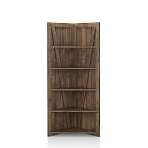 Helsa Reclaimed Oak 5-Shelf Corner Display Bookcase