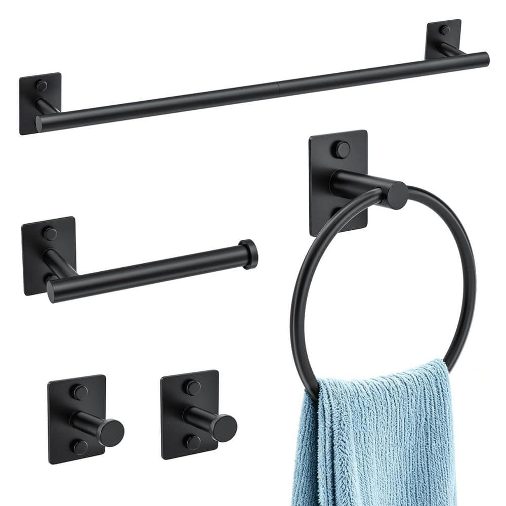 5-Piece 23.6 in. Stainless Steel Wall Mounted Bathroom Towel Bar Accessories Hardware Set in Matte Black price history on PriceWatchPro