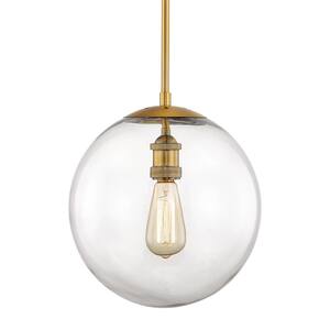 12 in. 1-Light Aged Brass Globe Pendant Vintage Bulbs Included