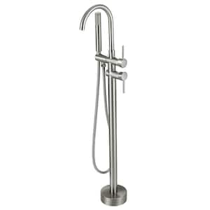 Waterfall Single-Handle Floor Mount Freestanding Tub Faucet Bathtub Filler with Hand Shower in. Brushed Nickel