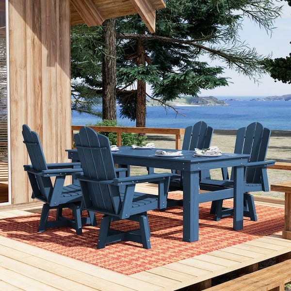 JEAREY HDPE Outdoor Swivel Dining Chair Navy HDPE Frame Swivel