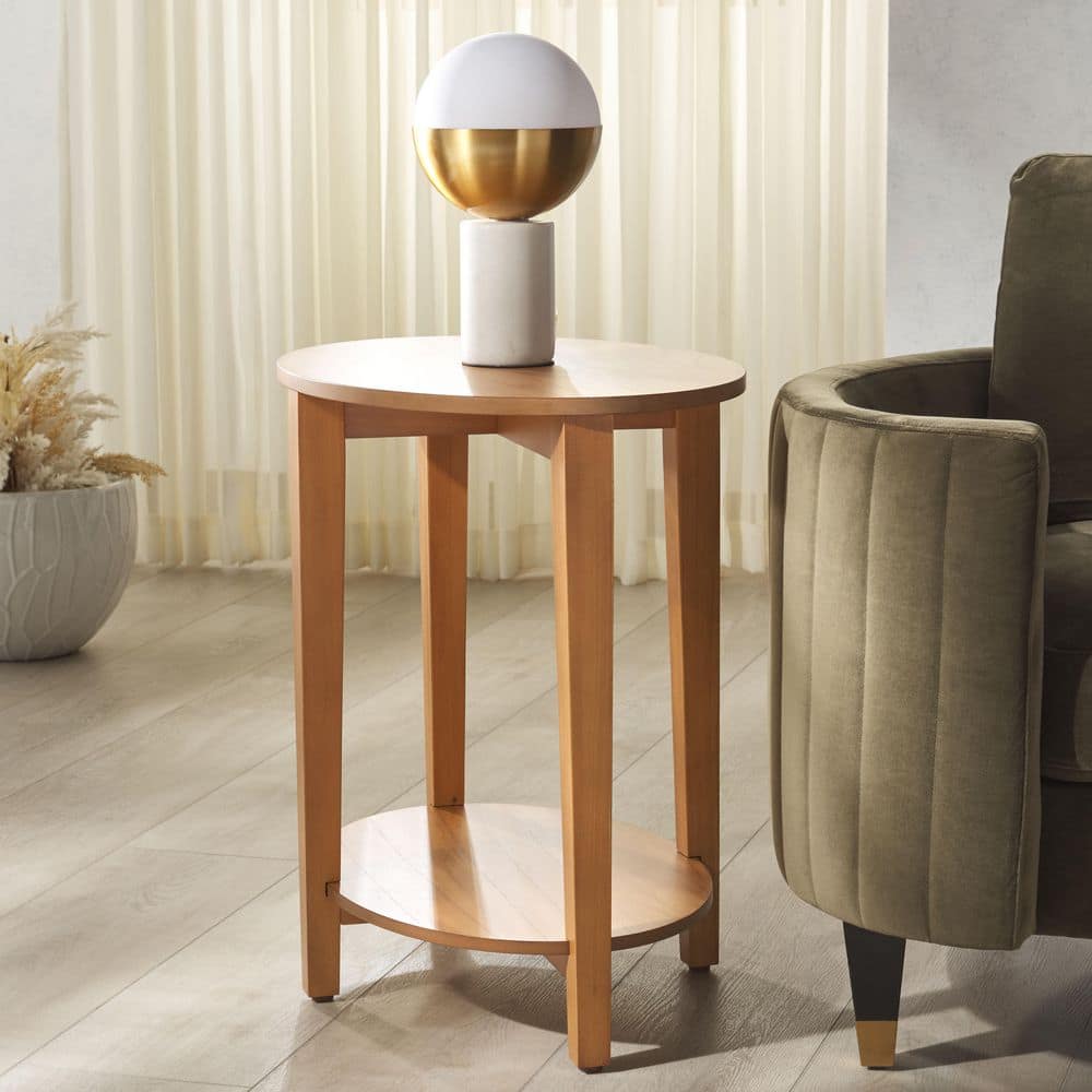 SAFAVIEH Leonardi 23.5 in. Natural Round Wood End Table SFV1321B