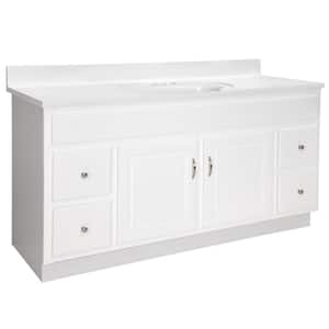 Concord Vanity in White with Solid White Cultured Marble Top, Fully Assembled, 61-Inch