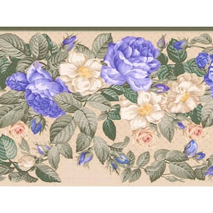 Falkirk Dandy II Violet Green Flowers and Leaves Floral Peel and Stick Wallpaper Border