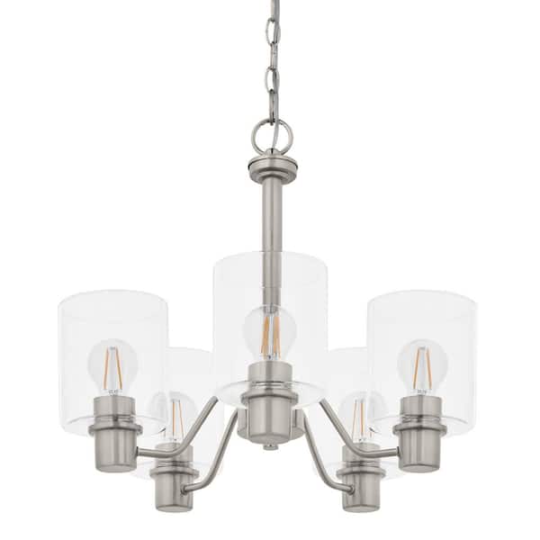 Hampton Bay Castleford 5-Light Brushed Nickel Chandelier with Clear Glass Shades For Dining Rooms