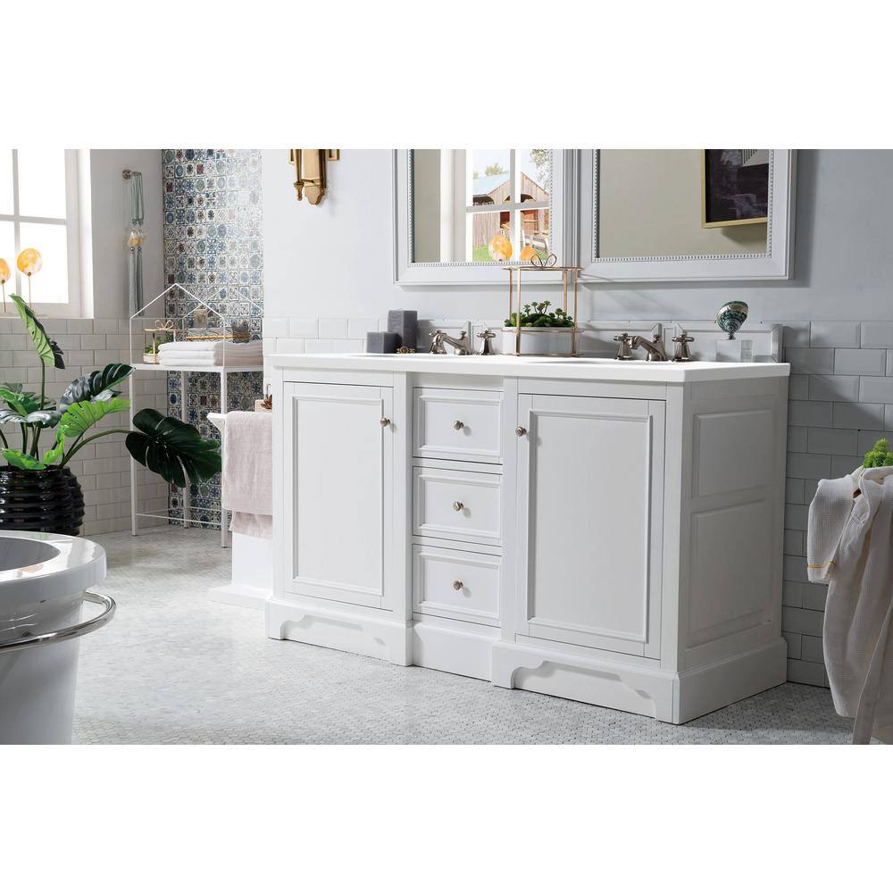 White Solid Wood Double Sink Freestanding Vanity with Quartz Top