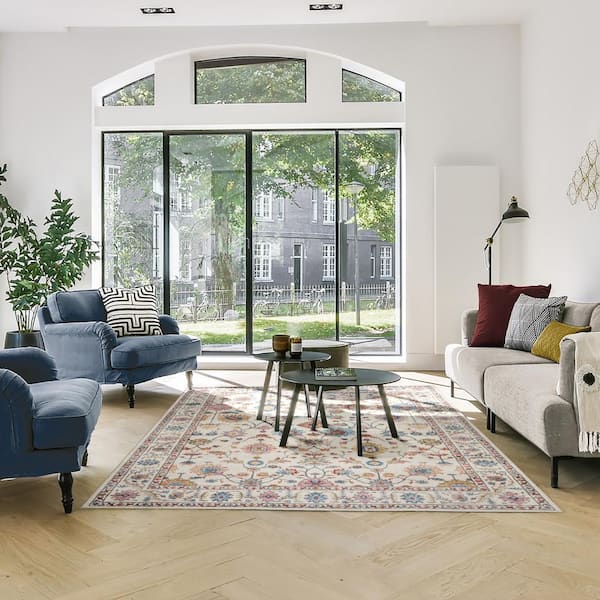 Gertmenian Cullen Cream Multi 5 ft. x 7 ft. Crystal Print Polyester Digital Printed Area Rug