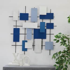 29 in. x  30 in. Metal Blue Overlapping Stripes Geometric Wall Decor