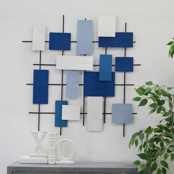 CosmoLiving by Cosmopolitan 29 in. x  30 in. Metal Blue Overlapping Stripes Geometric Wall Decor