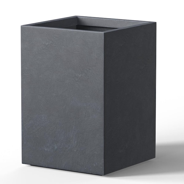 Modern 16 in. High Large Tall Elongated Square Granite Gray Outdoor Cement Planter Plant Pots