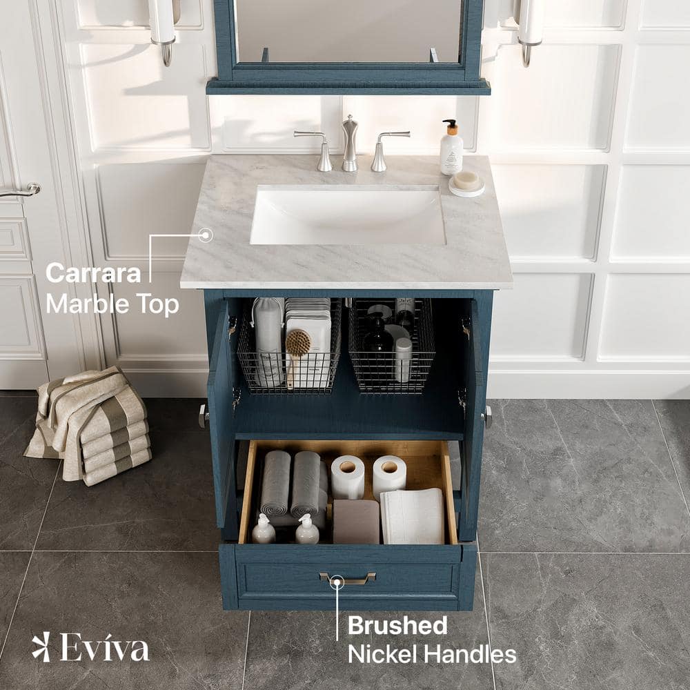 Britney 30" Ash Blue Bathroom Vanity with White Marble Top