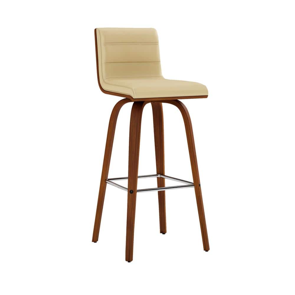 Vienna Cream Faux Leather and Walnut Swivel Bar Stool