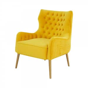 Valerie 37 in. Yellow Velvet Arm Chair