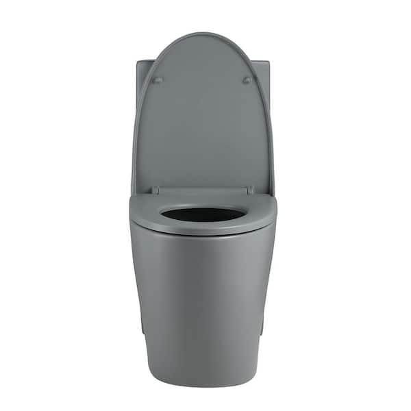 Dual Flush 1.1/1.6 GPF Elongated 1-Piece Toilet in Matte Gray with Soft Closing Seat Cover, Seat Included