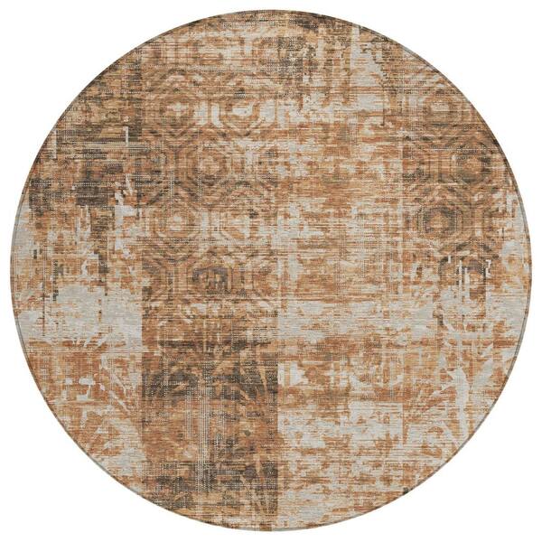 Chantille Machine Washable Indoor/Outdoor Abstract ACN2785 Copper 8 ft. x 8 ft. Round Rug