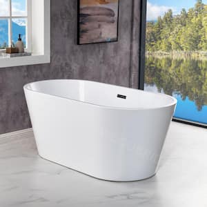 Municipality 54 in. Acrylic FlatBottom Double Ended Bathtub with Matte Black Overflow and Drain Included in White