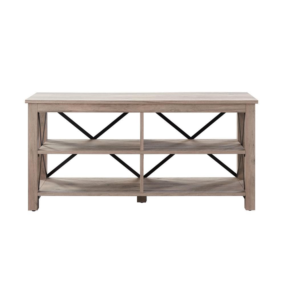 Sawyer Modern Farmhouse 50" Gray Oak TV Stand with Black Metal Accents