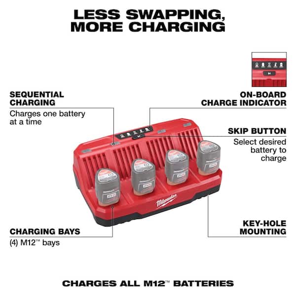 Milwaukee - M12 12- volt Lithium-Ion 4-Port Sequential Battery Charger