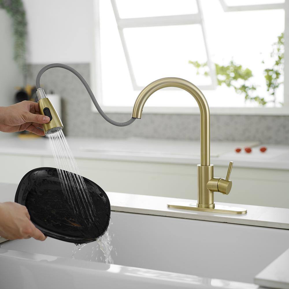 Brushed Gold Single Handle Pull Down Kitchen Faucet