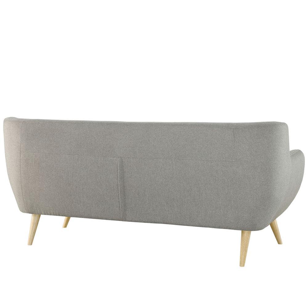 Light Gray Tufted Fabric Sofa with Wood Legs