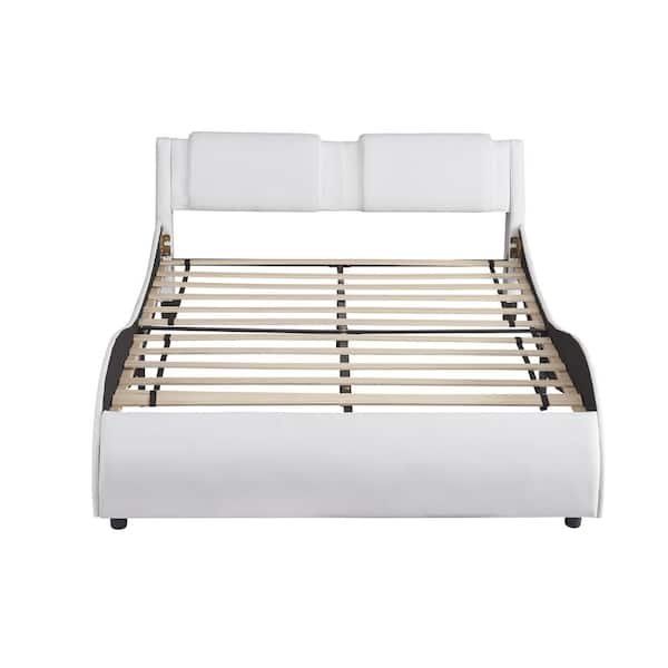 Angel Sar Beige Wood Frame Upholstered Faux Leather Full Platform Bed ...