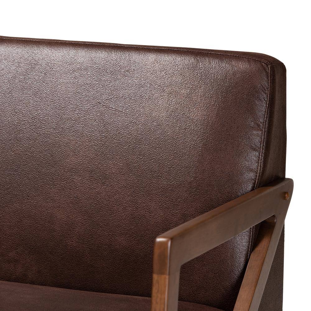 Christa Brown Faux Leather Upholstered Wood Sofa