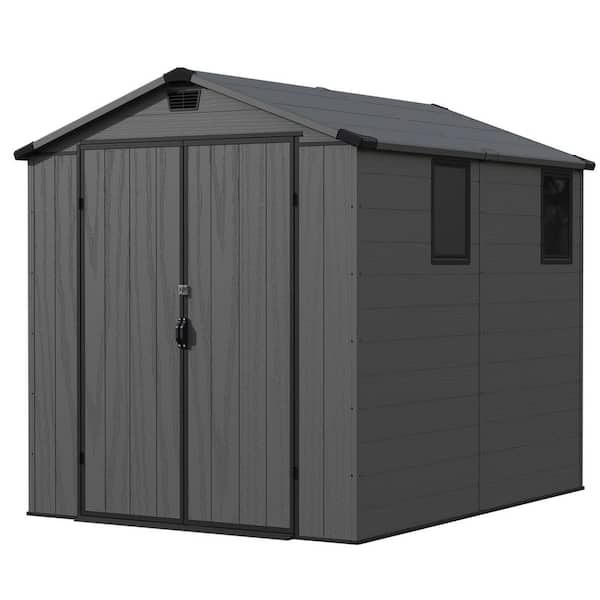 6 ft. W x 8 ft. D Outdoor Plastic Shed with Floor and Windows, Gray(48 sq. ft. )