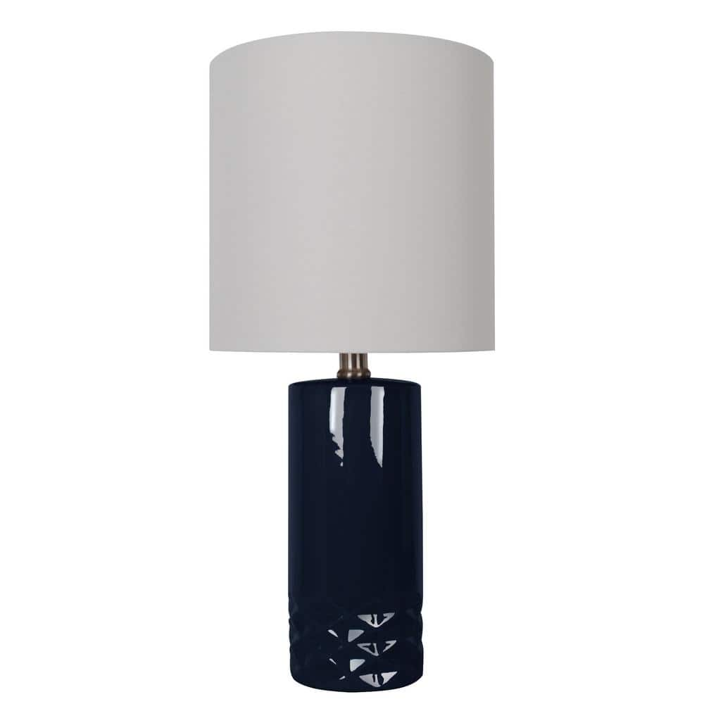 white lamp with navy shade