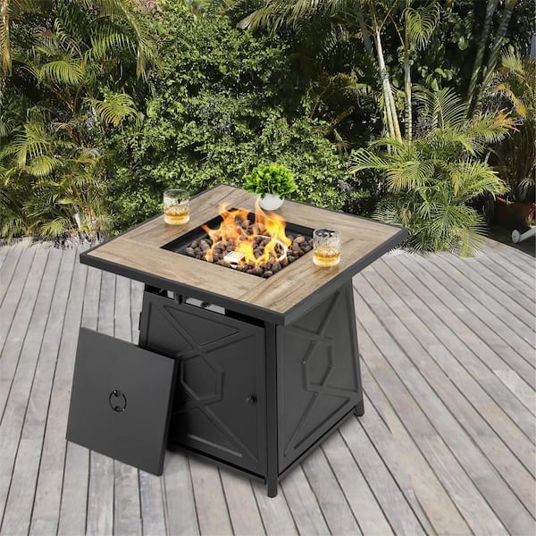 50,000 BTU 28 in. x 26 in. Square Iron Propane Gas BlackFire Pit Table with Cover,Ceramic Tabletop and Lava Rocks