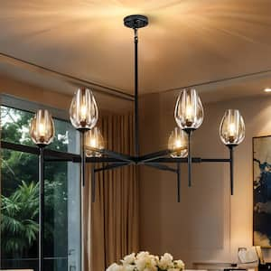 Modern Tulip Chandelier 42 in. 6-Light Black Tulip Round Chandelier for Dining Room, Living Room, Foyer, Hallway