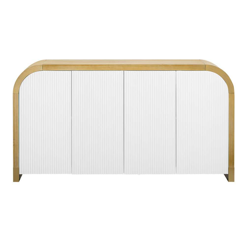 59.8 in. W x 15.7 in. D x 32.9 in. H White Linen Cabinet with 4-door Curved