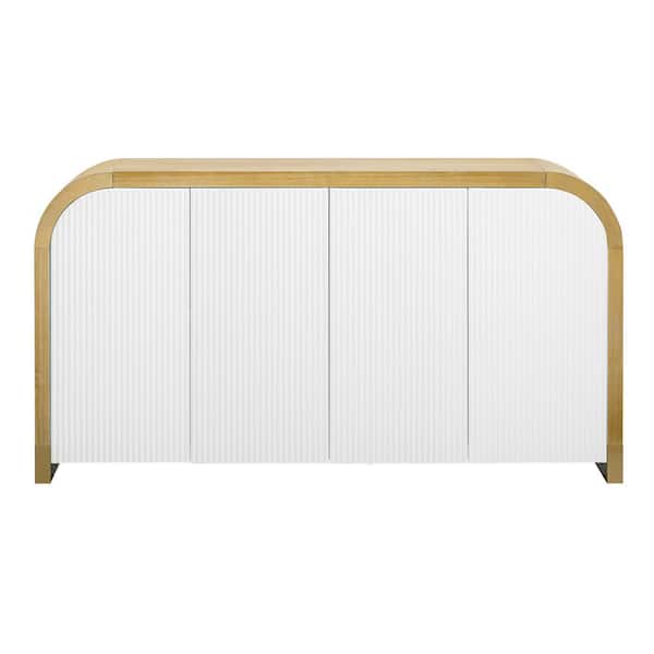 Unbranded 59.8 in. W x 15.7 in. D x 32.9 in. H White Linen Cabinet with 4-door Curved Corner Design Wavy Door, Adjustable Shelves