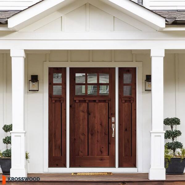 64 in. x 80 in. Knotty Alder Left-Hand/Inswing 6 Lite Clear Glass Red Mahogany Stain Wood Prehung Front Door with DSL DS