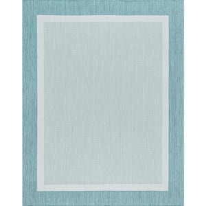 Eco Solid Border Aqua 8 ft. x 10 ft. Indoor/Outdoor Area Rug