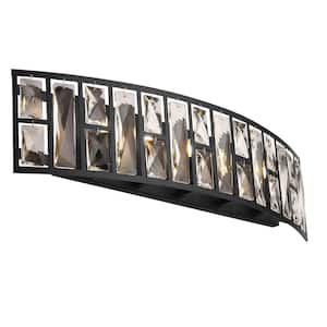 24.12 in. 5-Light Black Vanity Light with Crystal Glass Accents